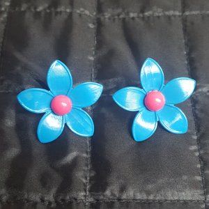 Vintage Metal and Enamel Blue Flower Post Earrings